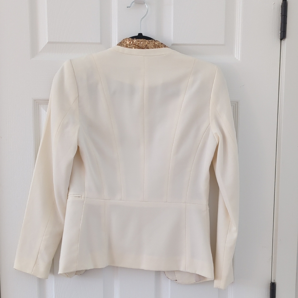 H&M Elegant Cream Blazer with Gold Sequin Border Size 4 - Picture 2 of 2